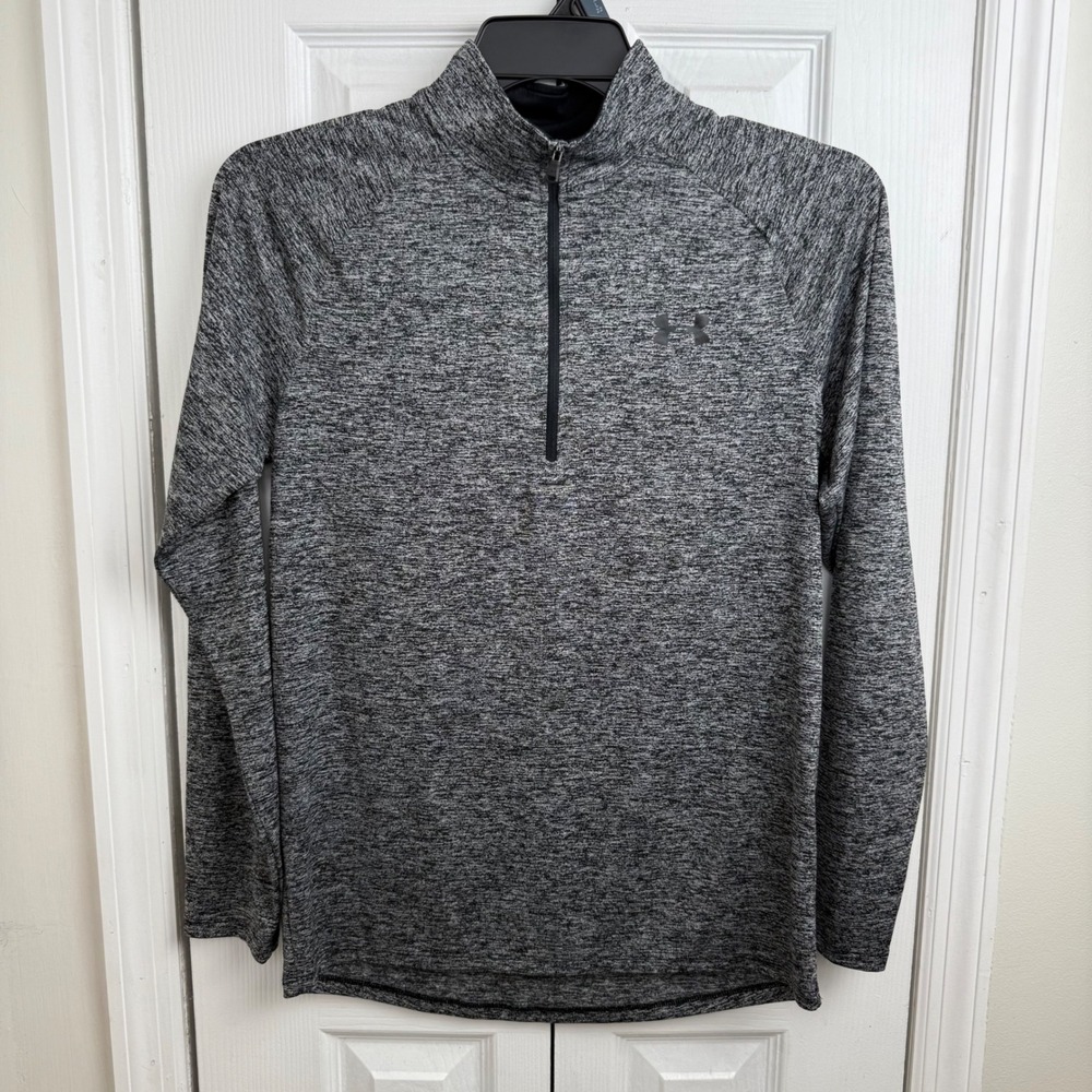 Under Armour Women's Black Grey Heathered 1/4 Zip Long Sleeve Pullover Top‎ SM